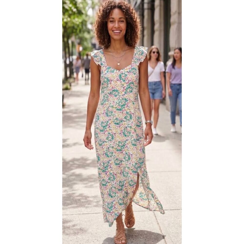 New Ann Taylor Loft Floral Sweetheart Neck Slit Maxi Dress Women's Size 4